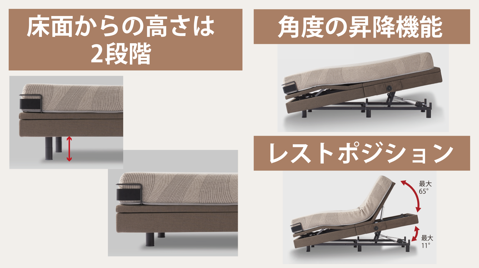 シモンズ|電動リクライニングベッドセット|シムレストプラス グレージュ色|6.5 ノンキルト シングル